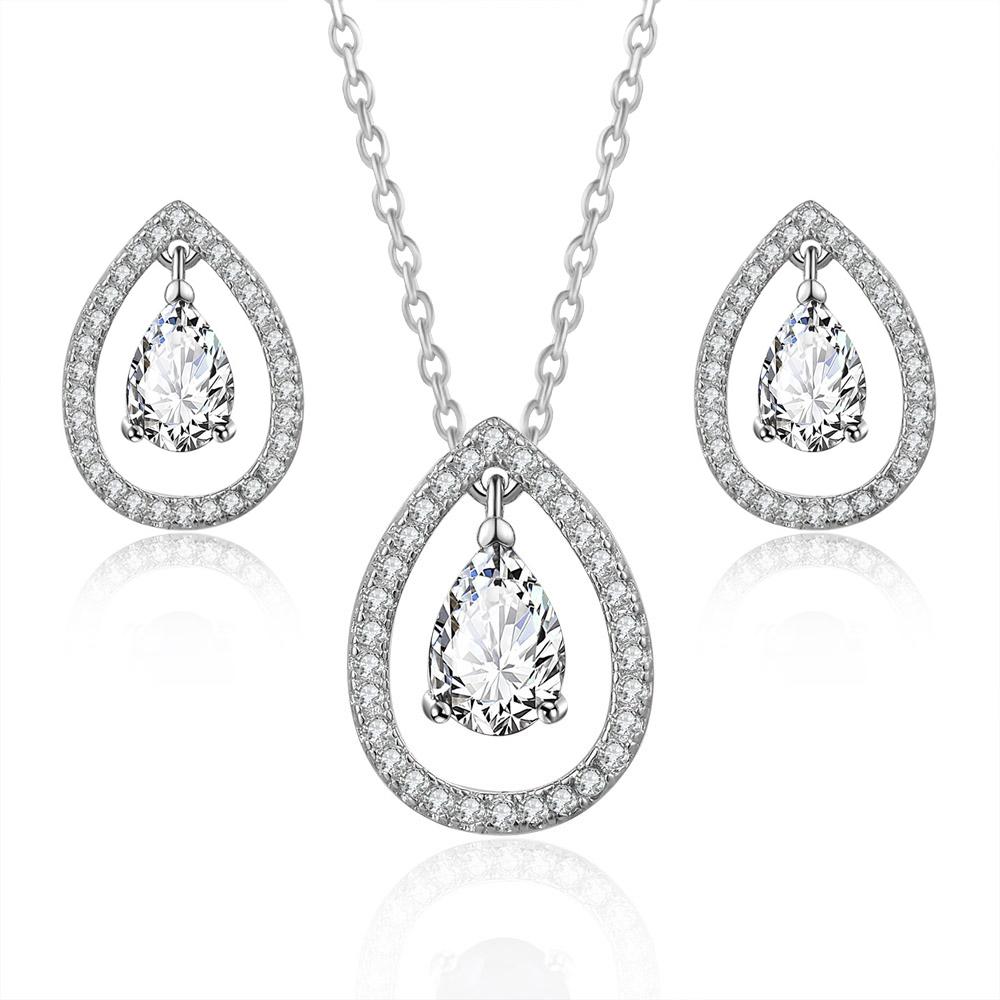 ZHOUYANG Earrings Necklace Jewelry Set For Women Luxury Hollowout Teardrop CZ Rose Gold Color Wedding Jewellry Wholesale S534