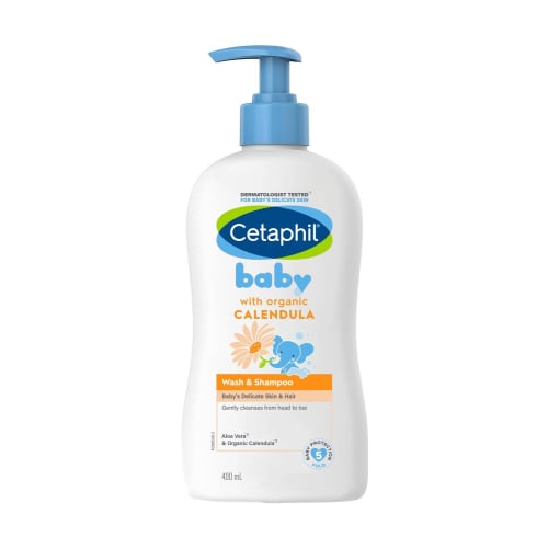 Cetaphil Baby Wash & Shampoo, Organic Calendula, 400mL, Baby Soap for Newborns and Babies, Body Cleanser, Moisturizing, Gentle for Sensitive Skin, Lar