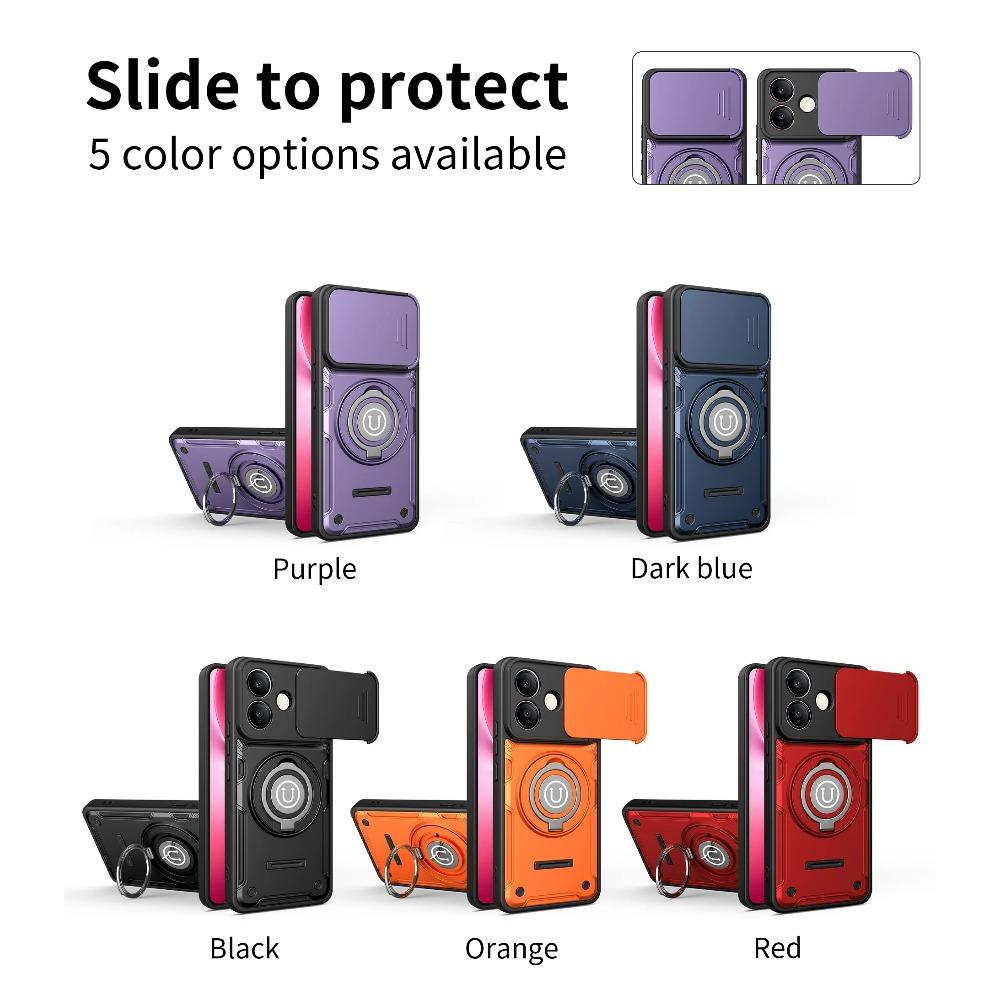 Armor Shockproof Case For VIVO V60 Lite Slide Camera Lens Protection Metal Ring Holder TPU Frame Plastic Phone Cover Fundas