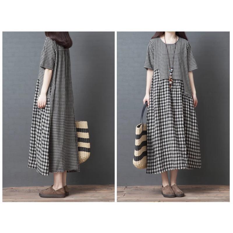 Plus Size Women's Plaid Dress for Spring and Summer