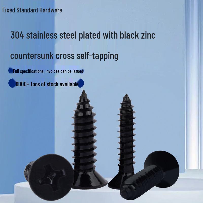 304 Stainless Steel Black Zinc Plated Phillips Countersunk Self-Tapping Screw M2-M6, Black Flat Head YB846