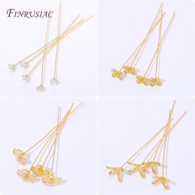 18K Gold Plated Head Pins DIY Earrings Findings,Brass Flower Head Pins For Jewelry Making Supplies Accessories