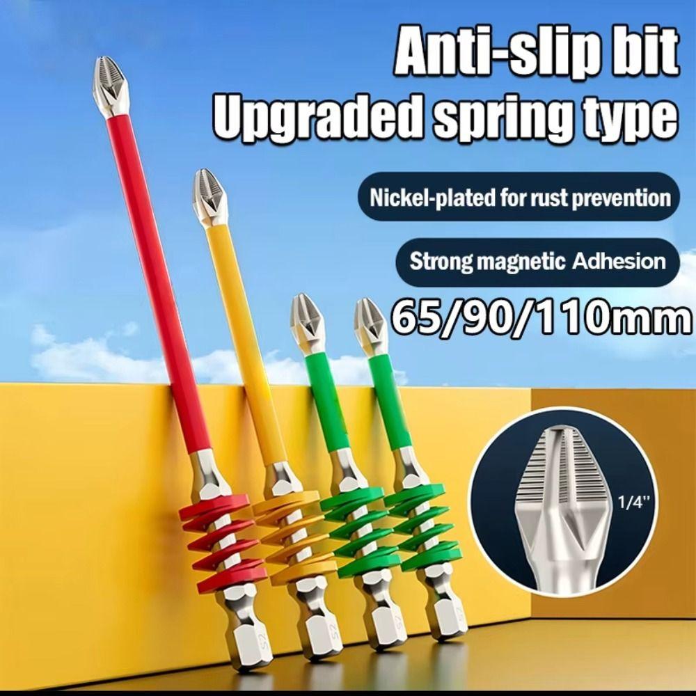With Spring Anti-Slip Phillips Bit 65/90/110mm 1/4'' Hex Shank Impact-resistant Screwdriver Bits Magnetic High Hardness