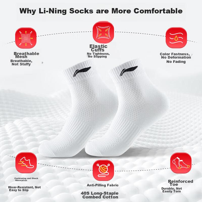 Li-Ning Socks (3 Pairs), Sports Socks, Summer Running Badminton Socks for Men And Women, Odor-Resistant Sweat-Absorbing Socks