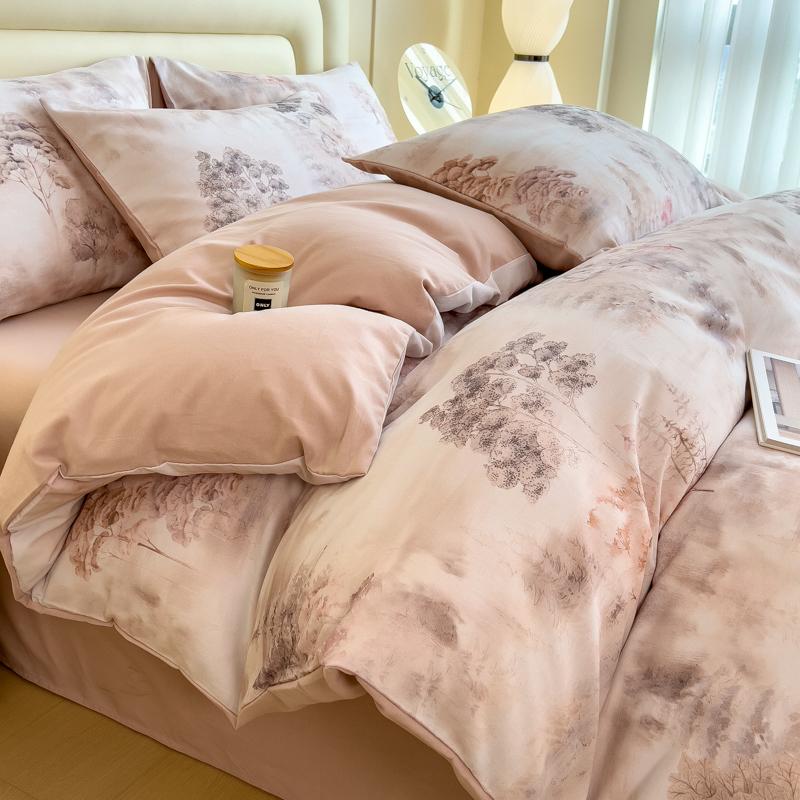 Sleep Grid Digital Printed Cotton Thickened Woolen Four Piece Set