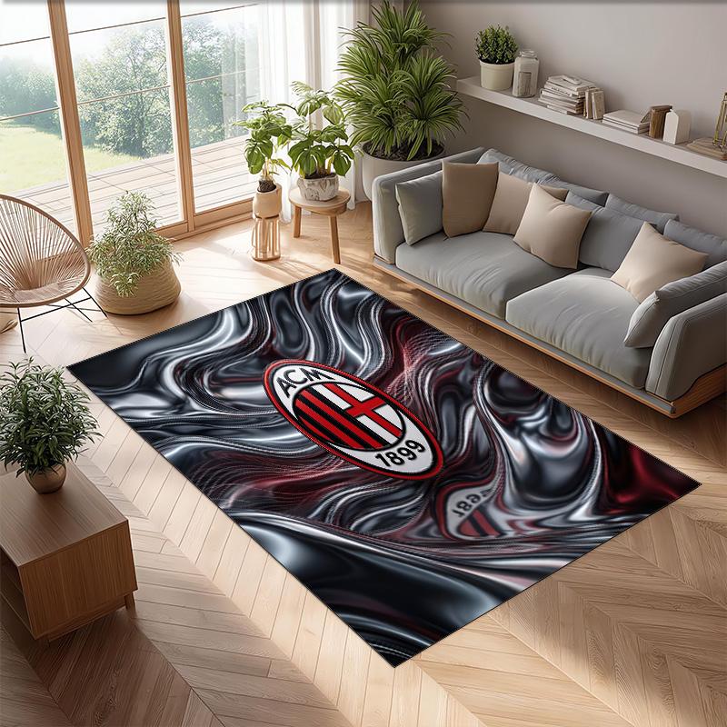 Tappeto in Flanella Stampato AC Milan Antiscivolo Morbido Poliestere Tappeto per Pavimento Tappetino Decorativo da Interno per Camera da Letto Soggiorno Divano Sala Giochi Decorazione Casa