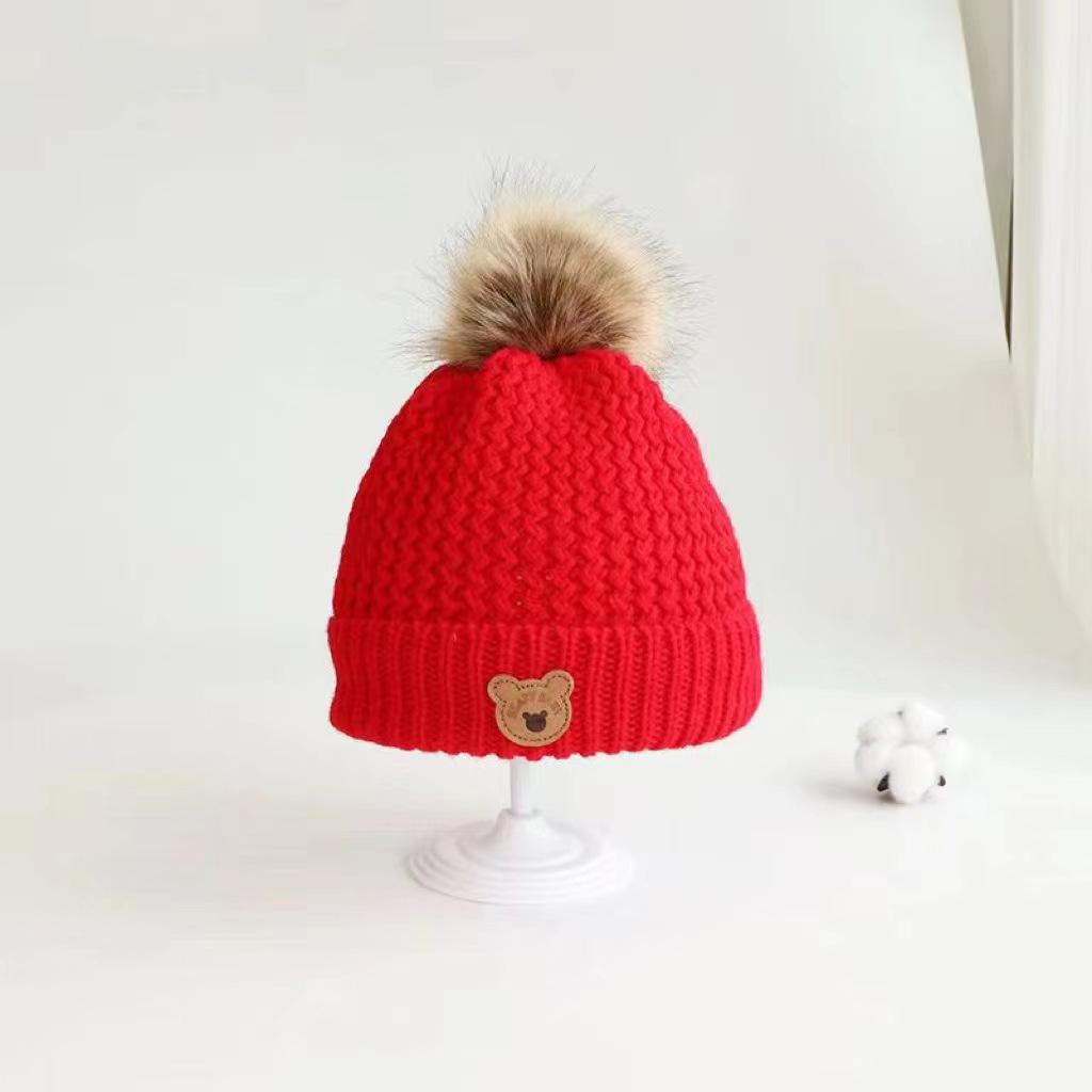 Autumn and Winter Children's Hats, Scarves and Gloves Three-piece Set, Winter Thermal Plush Men's and Women's Children's Bear Wool Hats