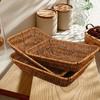 1Pc Snack Plate Afternoon Tea Bread Rectangle Imitation Rattan Plastic Durable Fruit Basket Vine Woven Tray Fried Food