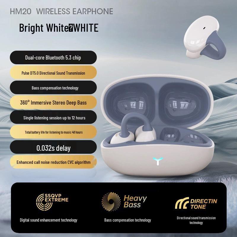 

HM20 True Wireless Bluetooth Earphones: Ear Clip, Ear-hook, Noise Reduction, Low Latency, Ideal for Sports & Gaming.