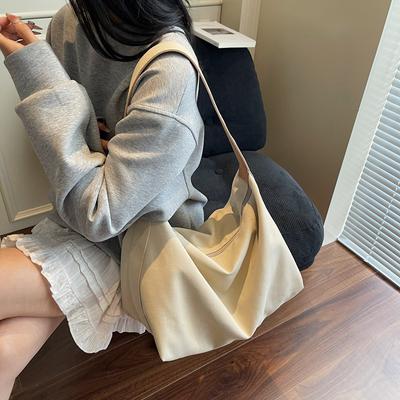 Canvas Bag Women's Large Capacity Shoulder Crossbody Bag Solid Color Tote Bag