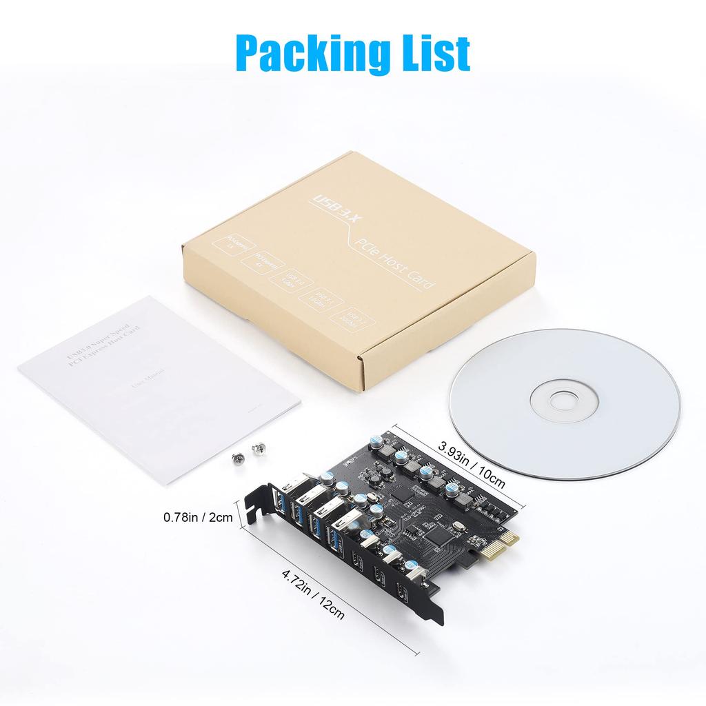 Farboko PCIe to USB 3.0 Expansion Card, with 4 Type-A ports and 3 Type-C ports, PCI Express USB Host Card for Desktop PCs