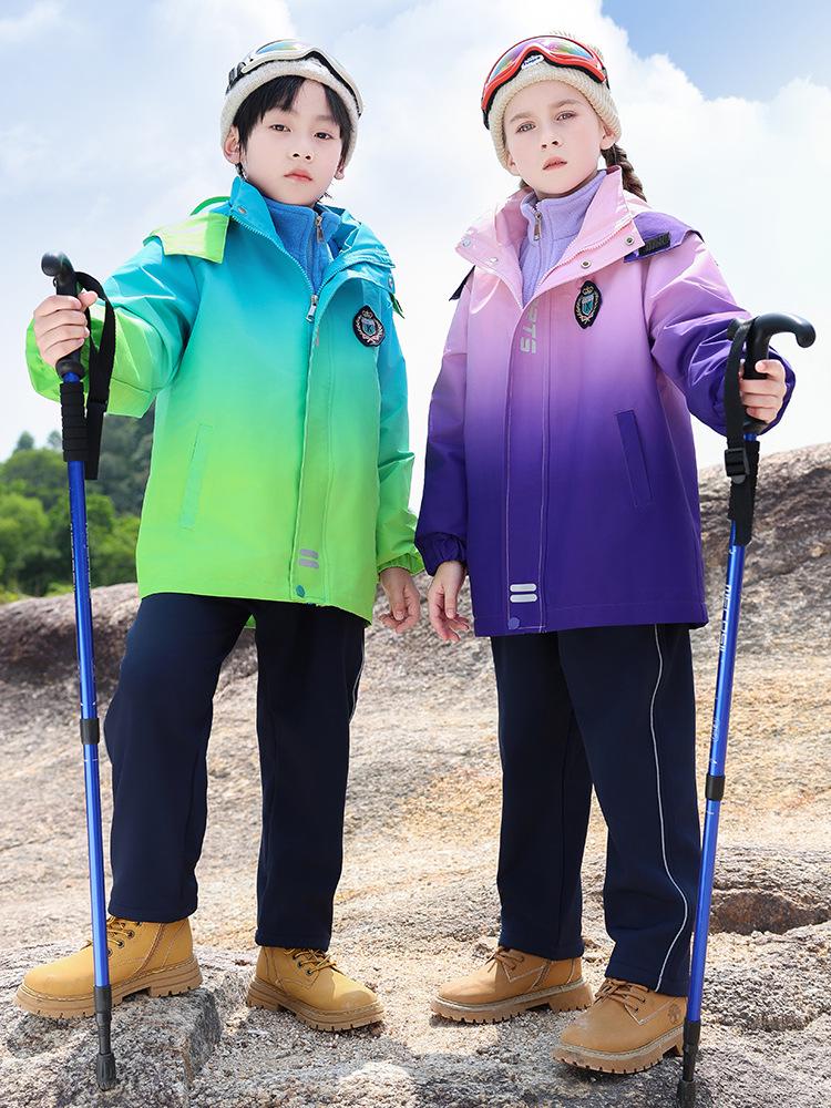 Autumn/Winter School Uniform Set: Velvet-Enhanced Windbreaker & Kindergarten Three-Piece Set