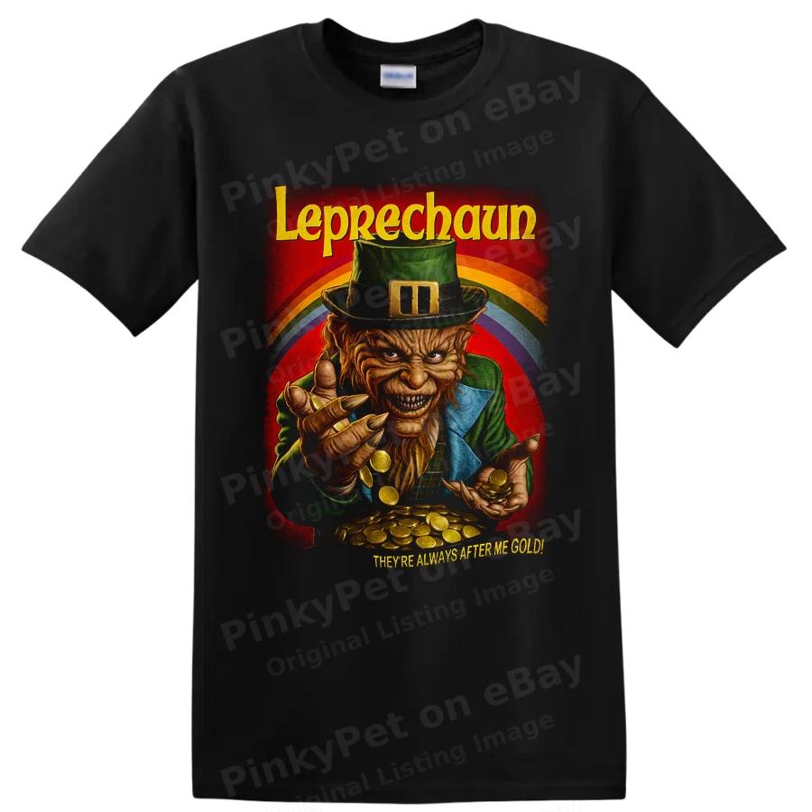 Horror Leprechaun T-Shirt mit Goldmünzen Regenbogen Gruselige Irische Monster Grafik-T-Shirt