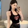 Contrast color pure desire Spice girl hanging neck sweet love printing curled edge sexy short navel sleeveless vest tight top women
