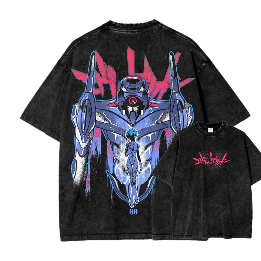 Neon Genesis Evangelion Anime Lover Washed T-shirt Year Round Clothing High Quality Personality Clothes Plus Size Unisex New Model Couples Tee