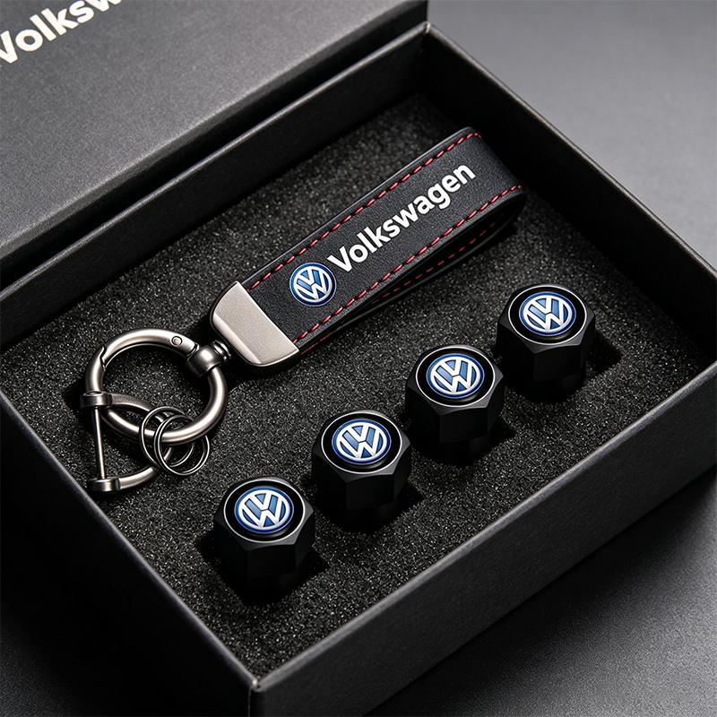 VW Car Tire Wheel Valve Caps Cover Suede VW Car Key Chain Ring Keychain For VW GTI Scirocco Polo T5 Passat B6 Golf Tiguan Jetta zg4