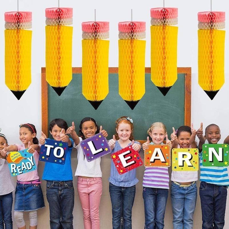 Pack of 6 School Commencement Swirls Ornament Eye Catching Classroom Ceiling and Window Decoration Party Supplies X3UC