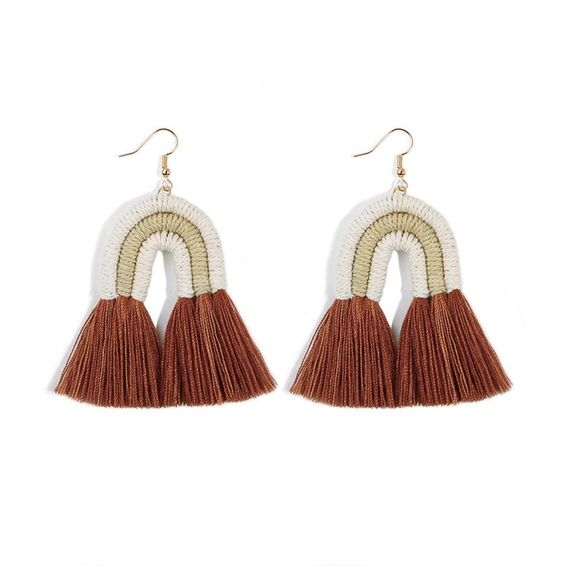 Niche design retro woven rainbow fringed earrings personalized versatile bohemian vacation long earrings