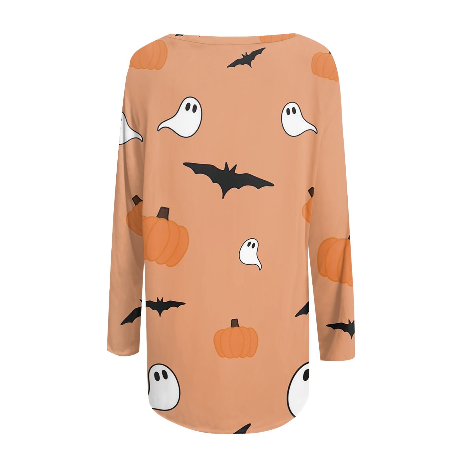 Женская повседневная модная блузка средней длины с длинным рукавом и принтом на Хэллоуин S — фото 4