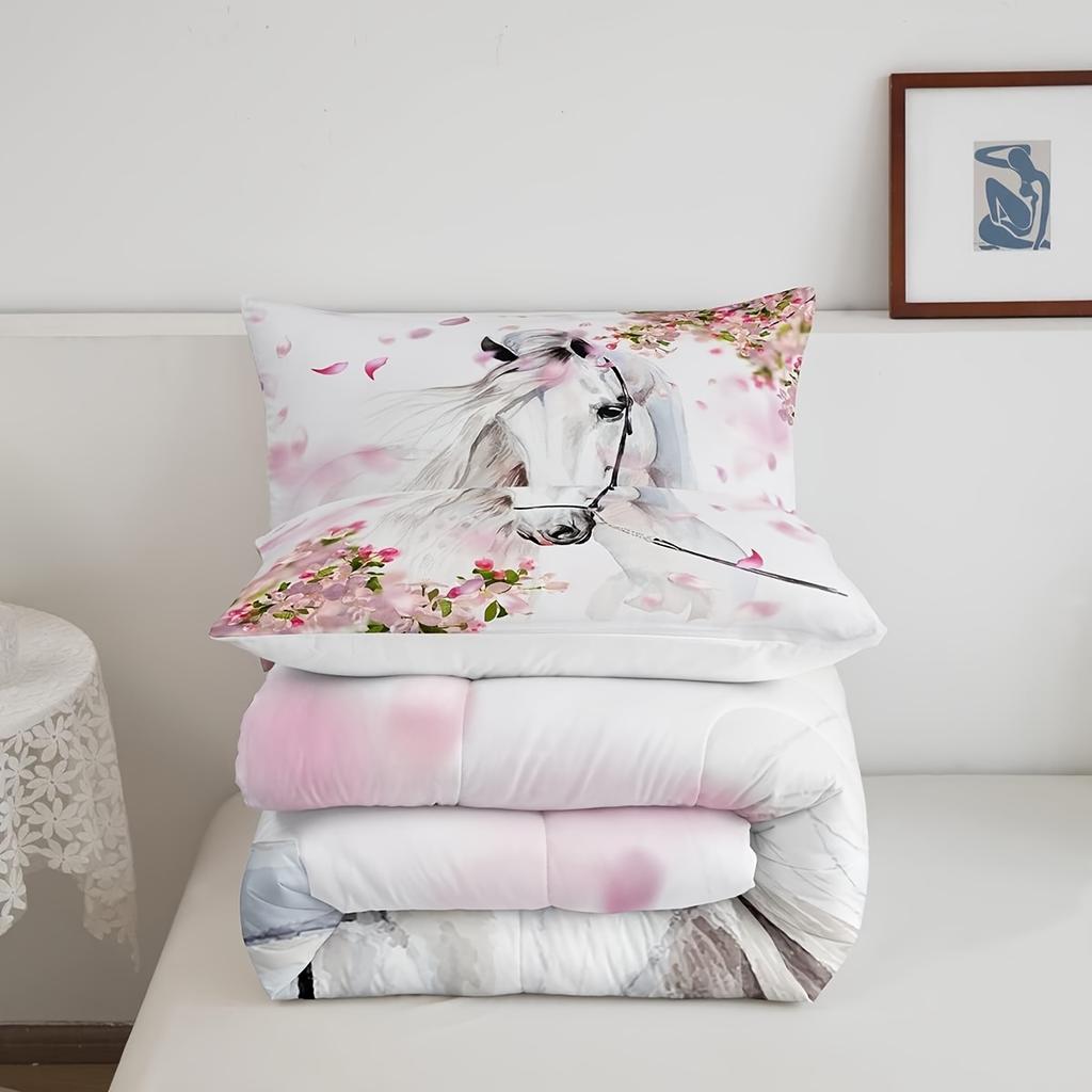 Animal Bedding Set Horse Floral 3D Printed Duvet Cover Set Single Twin Double Size Bedroom Decor Duvet Cover Set Birthday Gift