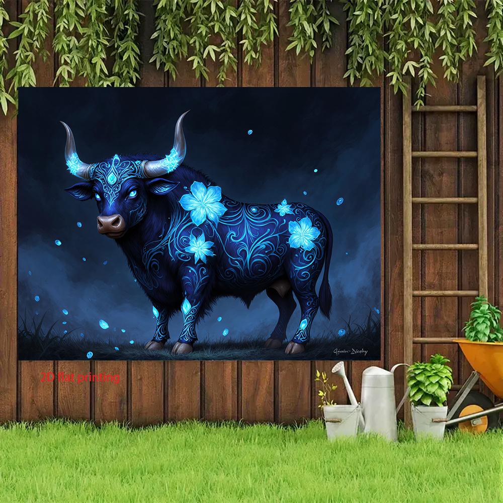 2D Plane Mysterious Blue Crystal Bull Suitable for Festival Decoration Parties Room Decoration Polyester Fiber