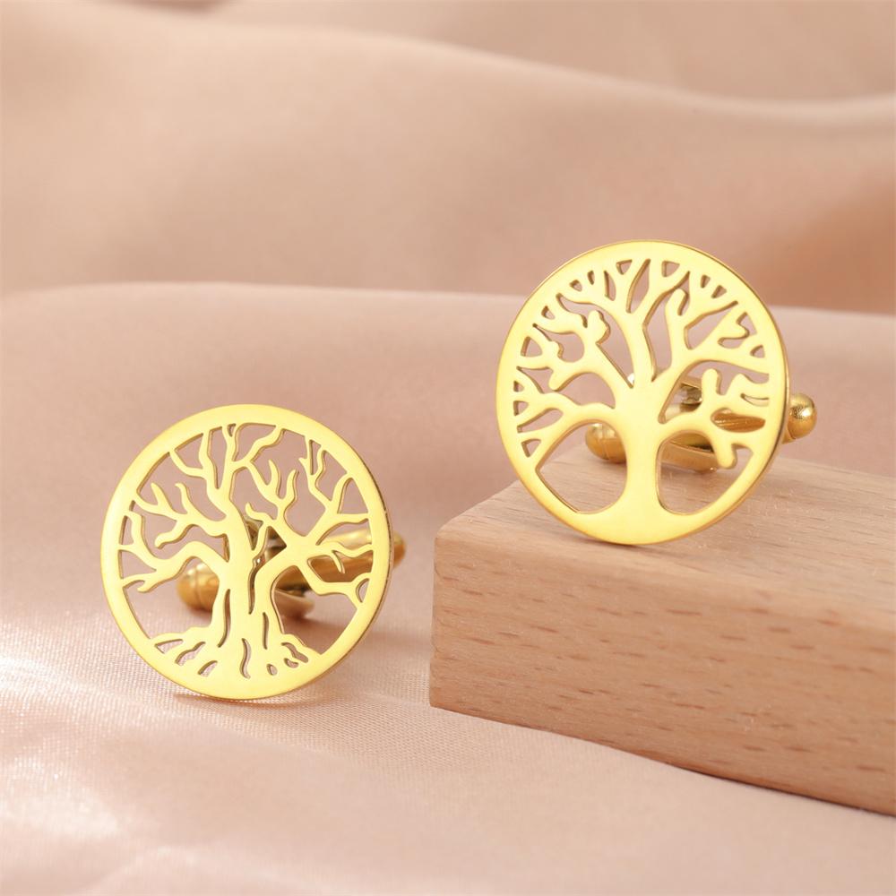 My Shape Manschettenknöpfe für Herren Lebensbaum Manschettenknöpfe Stammbaum Runde Manschettenknöpfe Business Hochzeitsanzug Hemd Edelstahl Schmuck