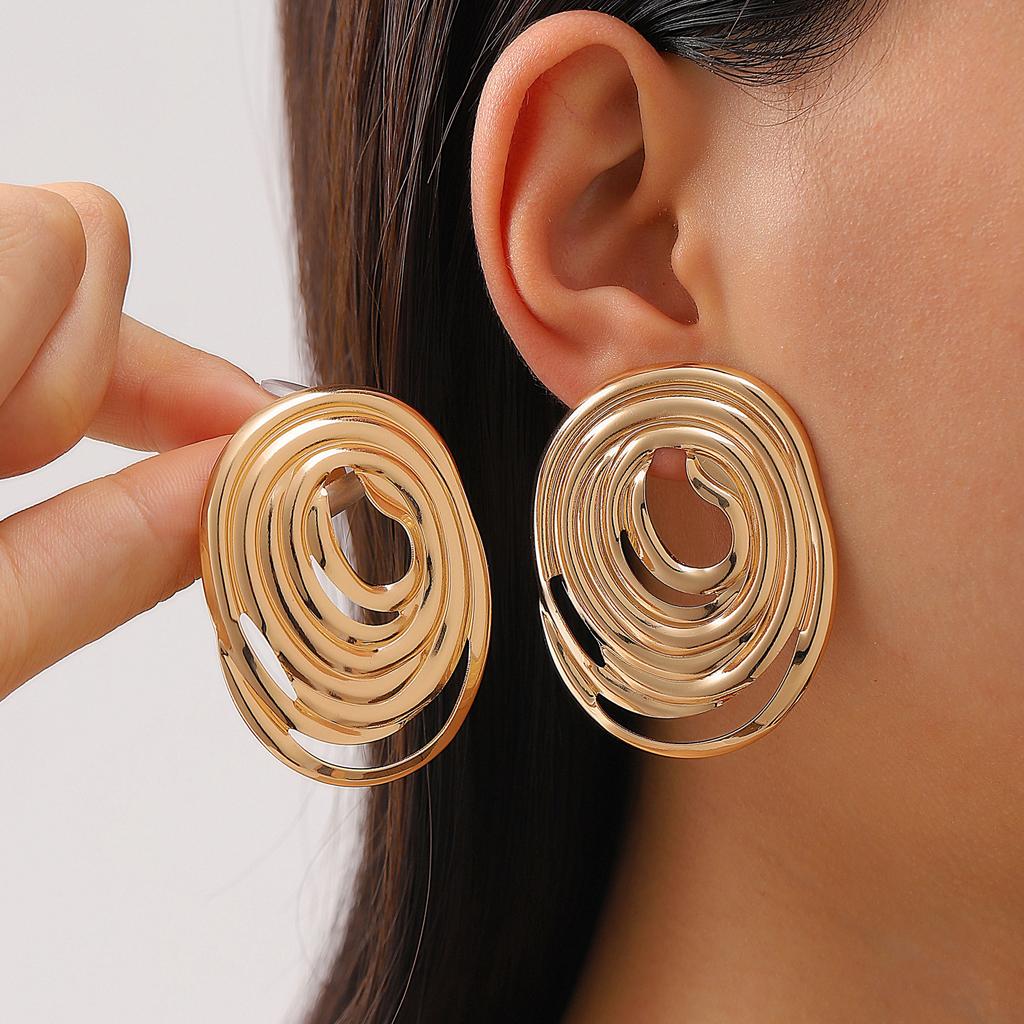 Exaggerated Gold Color Heart Oval Earrings For Women Metal Earing Jewelry Trending Irregular Wrinkled Geometric Earrings