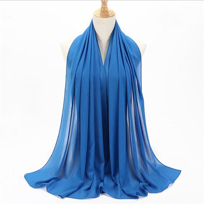 Solid Color Gold Powder Scarf Pearl Chiffon Malaysia Muslim Hijab Wrap Elegant Shining Scarves Shawl