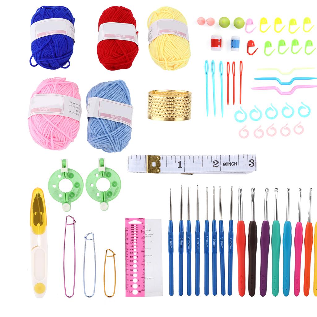 Knitting Kit DIY Blue Chrysanthemum Plastic Crochet Hooks Kit with Woolen Yarn Storage Bag for