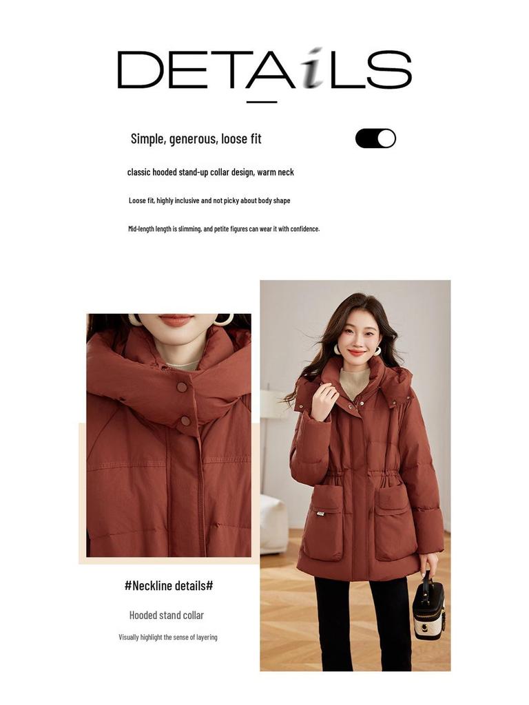 Women's Mid-Length Hooded Down Jacket - Winter Fashion Coat YE6320