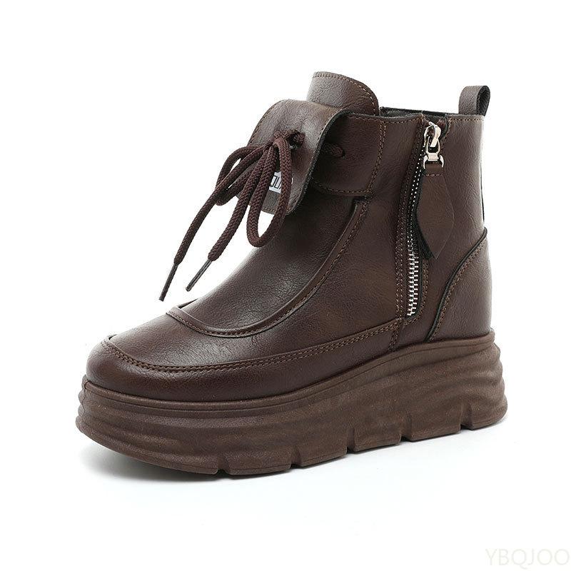 Spring Autumn High Top Interior Height Increasing Thick Soled Board Shoes Solid Color Simple Comfortable Women's Casual Shoes