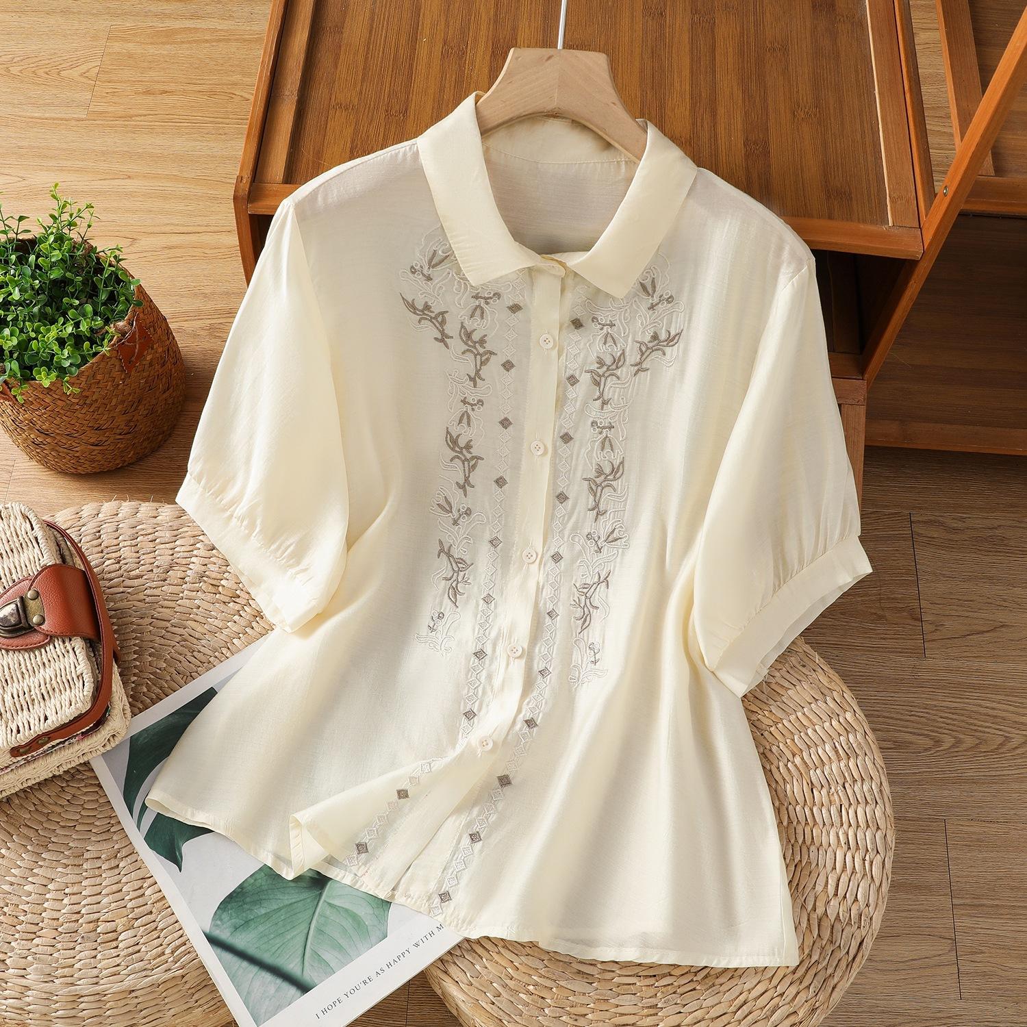 

Свободная, легкая и дышащая рубашка из хлопка и льна, женская летняя рубашка с новым темпераментным топом, женская рубашка с вышивкой и рисунком «сто башен» 2XL абрикосовый