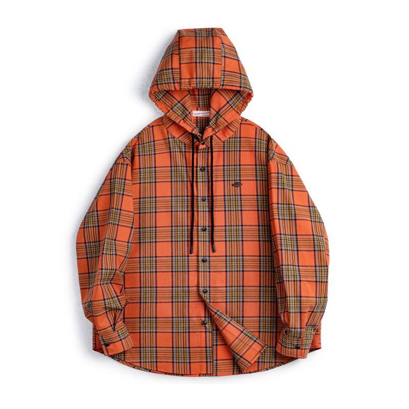 

Парка Мэдден Американский Кэжуал Окрашенная Пряжа Оранжевая С Капюшоном Рубашка в Клетку Гингем Свободная Ретро Клетчатая Рубашка Пальто Мужская Осень Orange red lattice XL