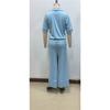 Women's 2Pcs Solid Color Casual Tracksuit Polo Neck Half Sleeve Top + Flare Pants Set 