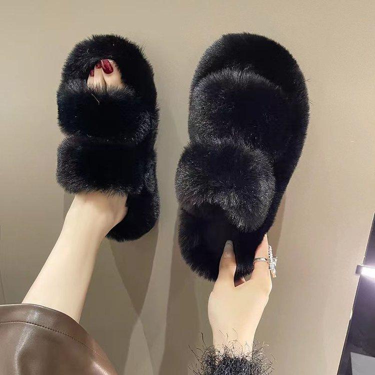 Muffin Thick-soled Fluffy Slippers 2025 Autumn and Winter New Outer Wear Heightening Soft-soled Home Household Cross-haired Drag Women's Shoes
