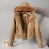 Women's Short Winter Cotton Parka with Fur Collar - Thickened Korean Style Velvet Jacket