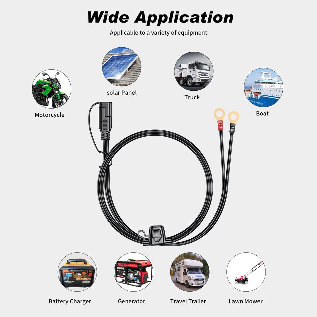 180cm Quick Release SAE Cable W/ 10A Fuse Terminal O Connector Battery Charger Extension Adapter Wire 16AWG Terminal