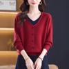 Middle-Aged & Elderly Women's Heart Collar Pullover Sweater: Loose, Short, Plus Size, Fake Two-Piece Wool Base Layer for Autumn/Winter.
