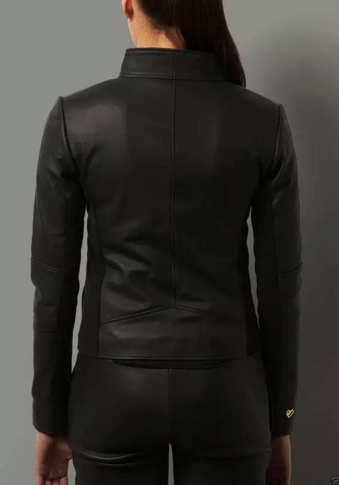 Pravá měkká jehněčí kůže Motorkářský styl Decentní černá dámská bunda Biker Stylová