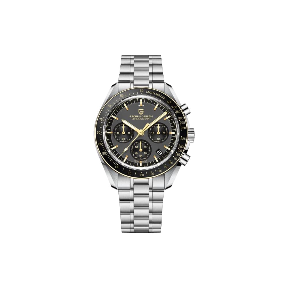 PAGANI DESIGN Men s Quartz Chronograph Watch Black Yellow Stainless Steel Waterproof Business Dress Watch