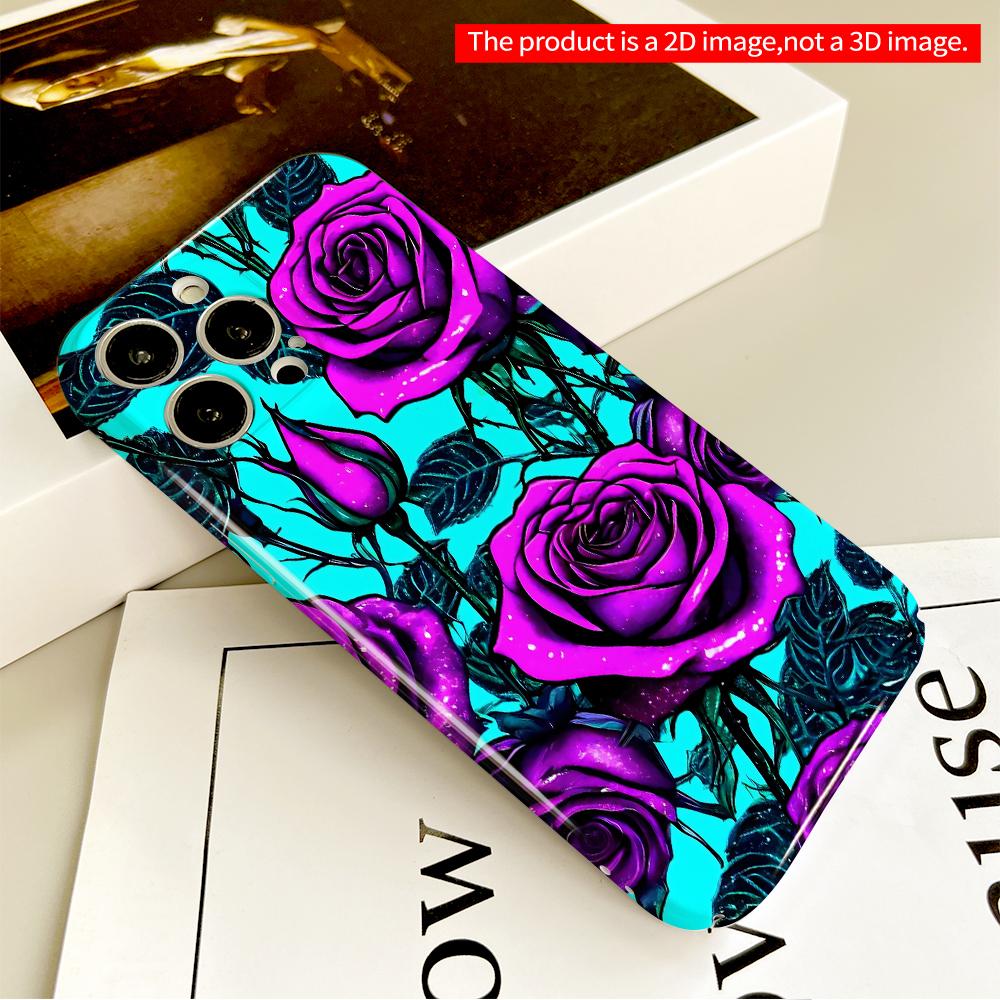 Vibrant Purple Roses on Cyan Background Phone Case All inclusive film hard phone case, compatible with iPhone 18 Pro Max 17 16 15 14 13 12 11