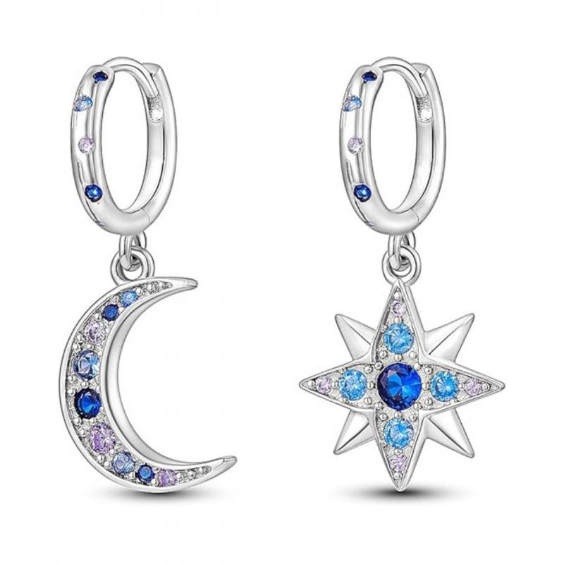 High-End Bohemian Star and Moon Asymmetrical Ear Cuff платиновый