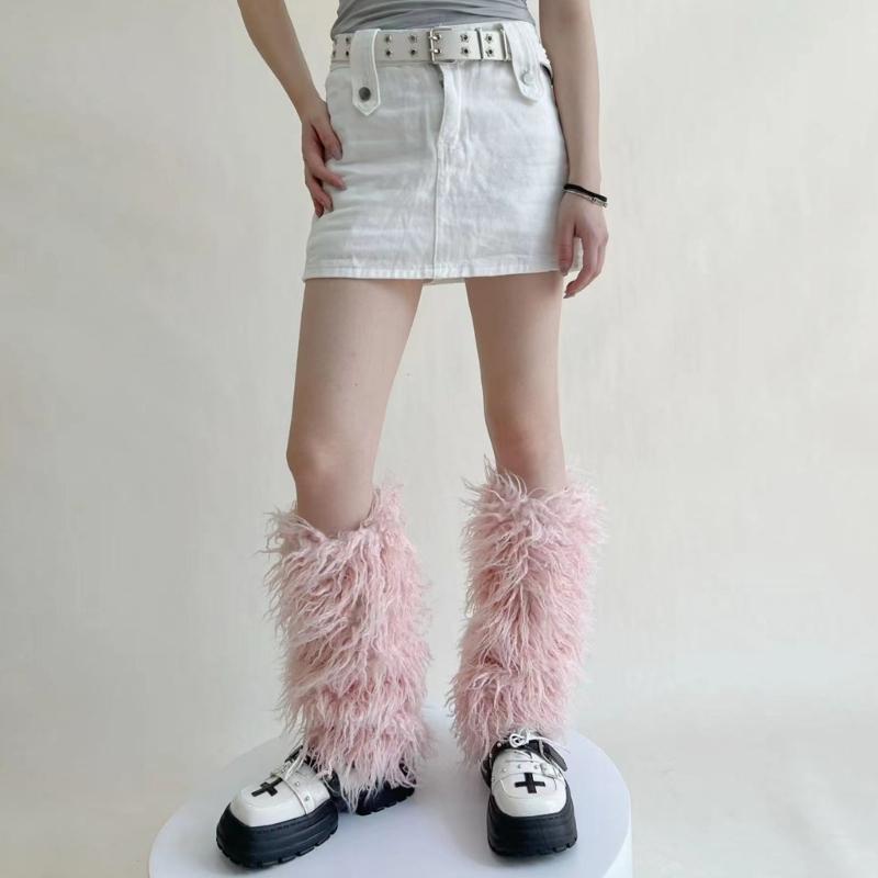 Gothic 80s Party Dance Legwarmers Autumn Winter Plush-Leg Warmers Lolita-Socks Furry Long Boot Socks Gift for Women Girl