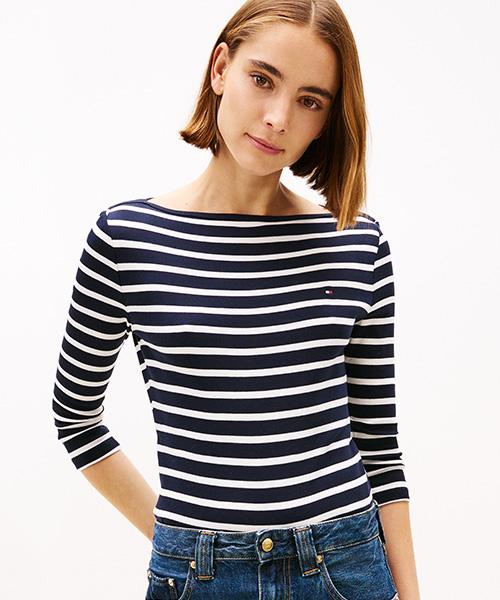Tommy Hilfiger Slim Boat Neck Striped T-Shirt (T22G1Tto050Wt302C)