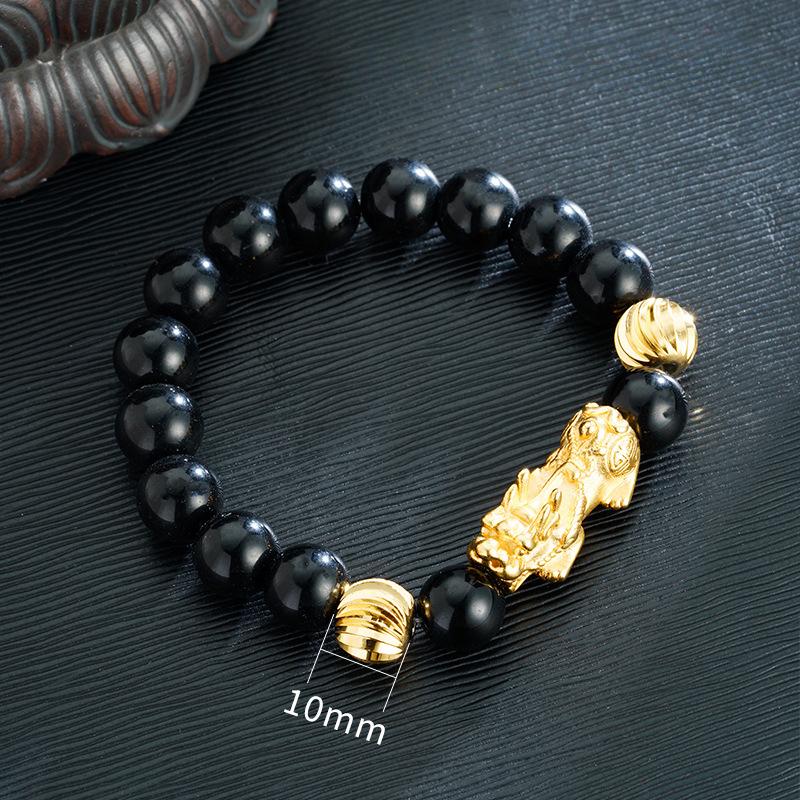 Sand Gold Pixiu Bracelet for Men and Women Chinese Style Black Stone Wine Red Imitation Gold Pixiu Bracelet Beads Jewelry Accessories