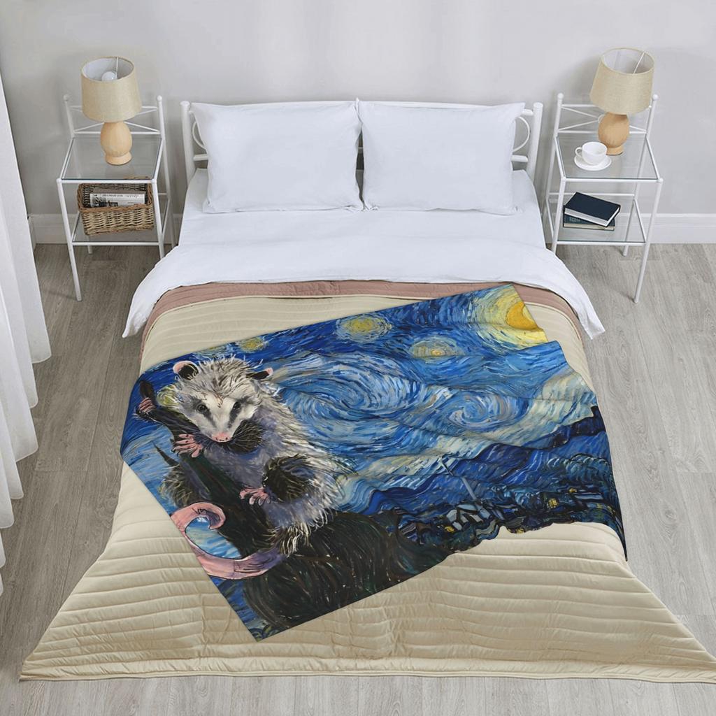 Starry Night Opossum Van Gogh Possum Funny Rodent Blankets Breathable Soft Throw Blanket for Bed Outdoor Plush Thin Quilt