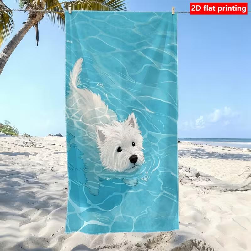 Süßer Westie Hund Unterwasser Druck Strandtuch Entzückendes Welpenmuster Sandfest Schnelltrocknend Weiches Handtuch für Reisen