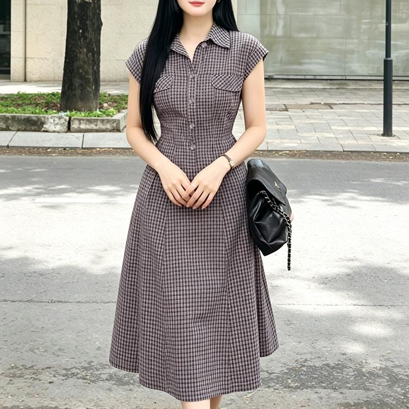 ZANZEA Women Casual Turn Down Collar Plaid Print Loose Short Sleeve Dress S