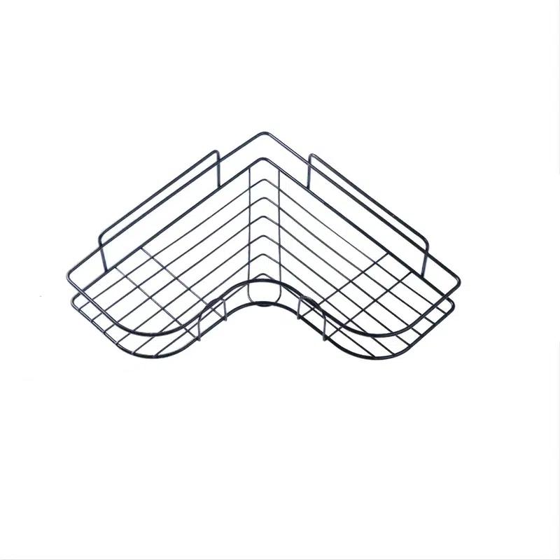 

1 шт. кованая полка для ванной комнаты, угловая неперфорированная полка для хранения, полка для мытья, кухонный самоклеящийся штатив с 4 крючками чёрный