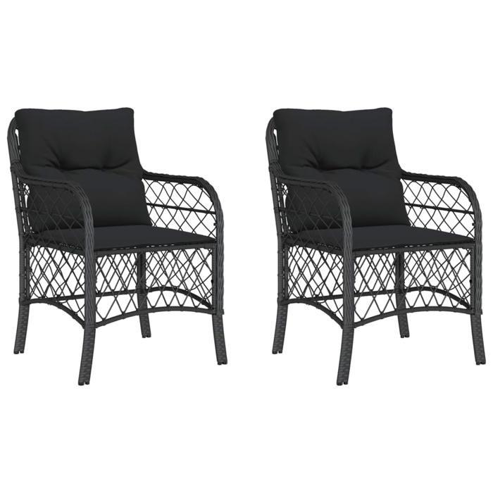 VidaXL Set of 2 Garden Chairs with Cushions, Patio Seats with Removable Cover, Outdoor Furniture for Terrace, Black 365153